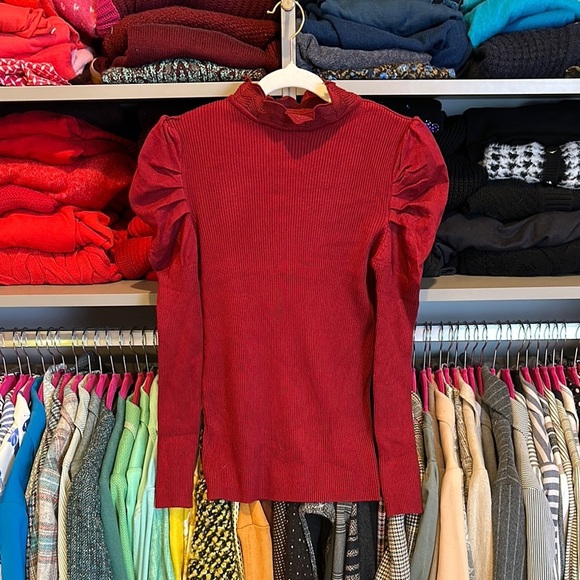 Unbranded Sweaters - Unbranded maroon long puff sleeve mock neck sweater size S